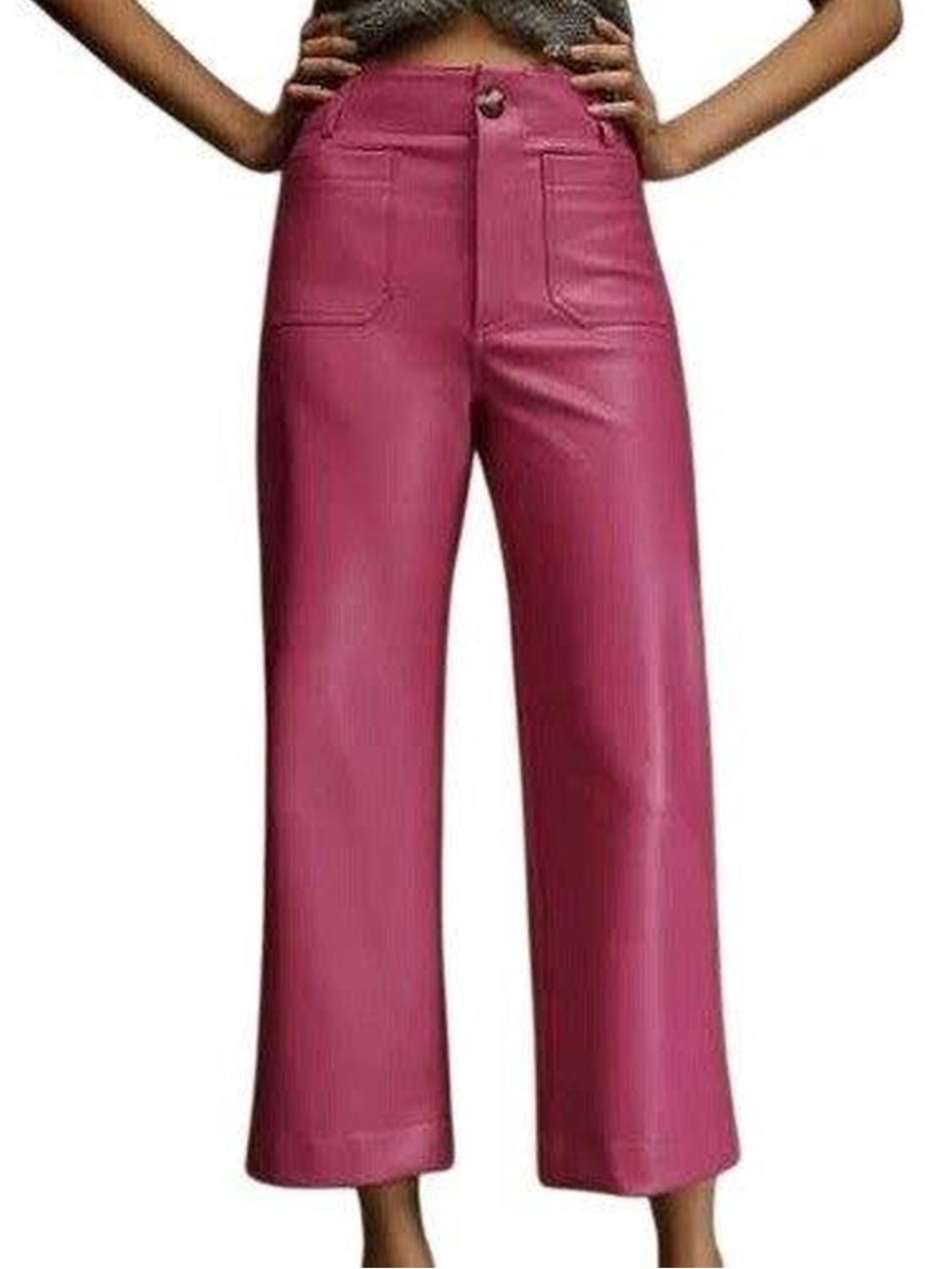 ANTHRO MAEVE Colette High-Rise Cropped Wide-Leg Faux Leather Pants in Raspberry